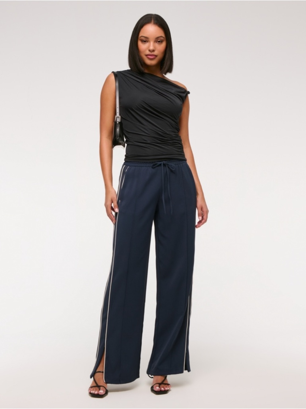 Abercrombie & Fitch Navy Wide-Leg Track Pants with Side Stripe